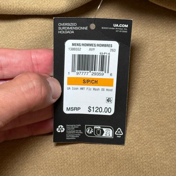 Under Armour Icon Heavyweight Fleece Wash Men's Oversized Hoodie Sz S NWT Camel - Picture 6 of 9